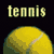 A static image showing a yellow tennis ball with green accents on a black background, labeled 'tennis' in light green text.