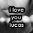 Black-and-white image of a person's mouth and teeth with text overlay reading 'I love you Lucas' in three stacked lines.