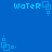 Blue background with repeating light blue pixelated text 'Water' and square-based water droplet icons.