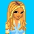 Pixelated character with long blonde hair, blue top, and light gray pants against a bright blue background.