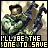 A 4-frame animated contact sheet showing a pixelated Halo character with green armor and a weapon, displaying sequential text changes across frames.