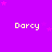 A static image with a bright purple background featuring multiple instances of the name 'Darcy' in white pixelated text and scattered pink star shapes.