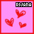 Two side-by-side pixelated images with pink backgrounds, red borders, and the text 'RIJANA' at top; each contains three red heart shapes.