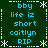 Dark green background with white dashed and dotted border, blue text reading 'bby life iz short caitlyn RIP' repeated in four quadrants surrounded by white asterisk symbols.
