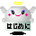 Pixelated cloud-like character with pink cheeks and blue eyes, displaying four distinct facial expressions