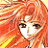 A 48x48 pixel buddy icon featuring a character with long orange hair and a black background with white text.