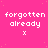 A static image with a bright pink background featuring repeated white pixelated text "forgotten already" and small orange dots scattered throughout.