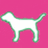 White dog silhouette with green outline on solid pink background, static image with pixelated edges.