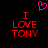 Pixelated red text "I LOVE TONY" on black background with pink heart symbol above, two versions side-by-side showing different pixel clarity.