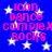 Blue background with white stars and pink text reading "icon dance complex rocks" repeated in a pattern
