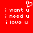 Red background with white pixelated text and a heart symbol; identical repeated phrases arranged in two