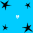 Blue background with multiple black star icons and four white heart icons arranged in a pattern
