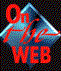 Two side-by-side pixelated images of a blue diamond-shaped icon with red text reading 'ON THE WEB' against black backgrounds, differing in color saturation and contrast.