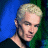 A 48x48 pixel buddy icon featuring a split composition with a person on the left and stylized text on the right, rendered in low-resolution pixel art style.