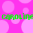 Pixelated green text "caroline caroline" repeats across a bright pink background with light pink circles.