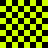 Animated sequence of a black-and-yellow checkered pattern with two -like shapes distorting and shifting across the frame