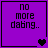 Purple square with black text 'no more dating..' and pixelated heart symbols changing across four