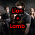 A split-screen image with red text overlays reading "Lion + Lamb" on the left and "Lochness Monster" on the bottom, featuring a group of people in dark clothing against a dark background.