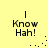 Yellow background with black text reading "Know Hah!" and a vertical line above it, featuring animated dot patterns that shift position across frames.