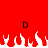 Red background with two black 'D' letters above white flame-like shapes at the bottom.