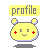 Yellow pixelated character with rounded ears, red plus signs on cheeks, and a smiling mouth under 'profile' text.