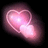 Two overlapping pink hearts with a glowing effect on a black background, rendered in pixelated style.