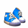 Blue high-top sneakers with white toe caps and purple soles, shown in multiple poses with slight variations in angle and shadow.