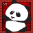 Animated contact sheet of 8 pixelated panda frames with varying expressions against a red striped background, each frame bordered in orange-red.
