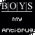 A black-and-white animated contact sheet showing six frames of a repeating text-based buddy icon with pixelated