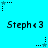 Pixelated cyan background with repeated text and star icons in black, teal, and gray dots.