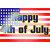 A static contact sheet of three identical animated frames showing a patriotic 'Happy 4th of July' design with American flag stripes and stars.