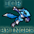 Animated contact sheet of a blue Digimon character in various running poses with text overlays on teal background.