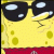 Yellow cartoon character with black sunglasses, red shorts, and green spots on a yellow background.