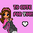 Pixel art character with brown hair and pink headband holds gray jacket against pink background with 'TO CUTE FOR YOU!' text and heart symbols.