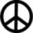 Black and white pixelated peace symbol icon with thick lines forming a circle enclosing two intersecting vertical and diagonal strokes.