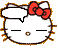 Hello Kitty avatar with red bow, closed eyes, and three variations of speech bubbles on a gray background.