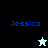 Pixelated blue text 'Jessica' appears on four distinct background colors with two star-shaped icons below the text in different positions.