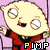 Four-frame animated contact sheet of a cartoon character in red suit with changing facial expressions and yellow text "PIMP" on purple background.