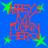 Red pixelated text 'ABREY'S MY FUNKIN HERO' on blue background with green stars, animated with shifting text and star positions.