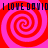 A static image with four red spiral patterns on a pink background, overlaid with repeated text "I LOVE DAVID" in dark blue.