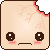 Pixelated toast-shaped character with brown border, pink cheeks, and black eyes with white pupils, showing slight mouth movement between frames.