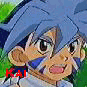 Animated close-up of a cartoon character with blue hair and large eyes, smiling against green background.