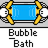 Animated contact sheet of a 4x4 grid showing sequential frames from an animated buddy icon featuring cartoon characters in bubble baths with changing text and effects.