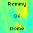 Pixelated text 'Remy Of Rome' repeated in a pattern on a cyan and yellow gradient background with a gray rectangle on the right side