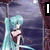 Anime-style character with long teal hair in twin tails stands against dark background with vertical brown elements, text appears sequentially.