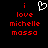 Red pixelated text on black background with white heart symbol above 'i love michelle massa' in two identical side-by-side