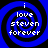 Four identical blue spiral patterns with white text reading 'i love steven forever' arranged in a on a black background