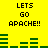 Yellow background with black text reading "LETS GO APACHE!!" and green horizontal bars changing position across frames.