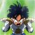Pixelated character with spiky dark blue hair, orange face, white and brown clothing, arms outstretched against green background.