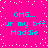 Bright pink background with white pixelated dots and cyan text repeating 'OMG.. ur my bff Maddie' in four identical sections.